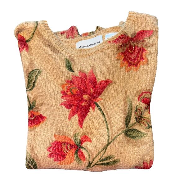Women's Alfred Dunner Knit Sweater Embroidered Sequin Flower Sz M Cream/Red - Picture 8 of 8